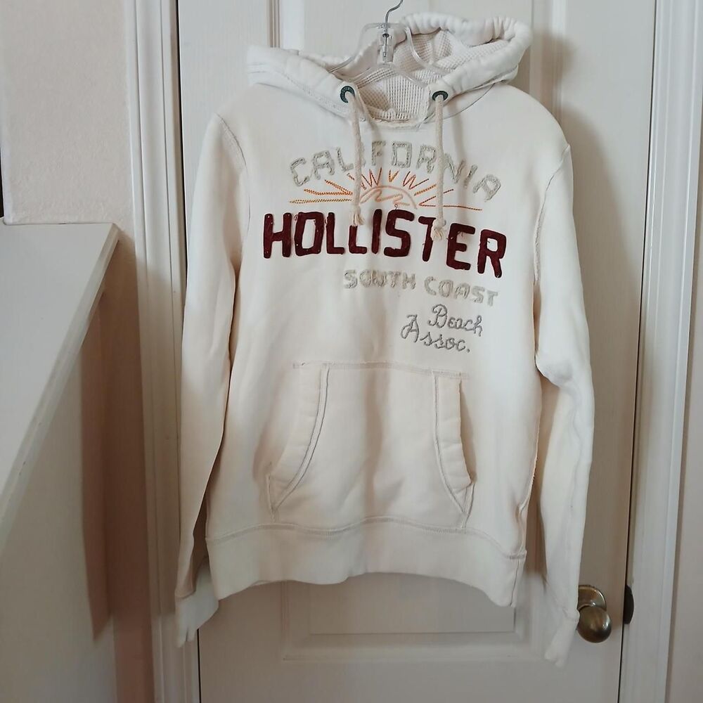 Vintage Y2K Hollister Co. South Coast Beach Assoc Cream Graphic Hoodie S Preppy